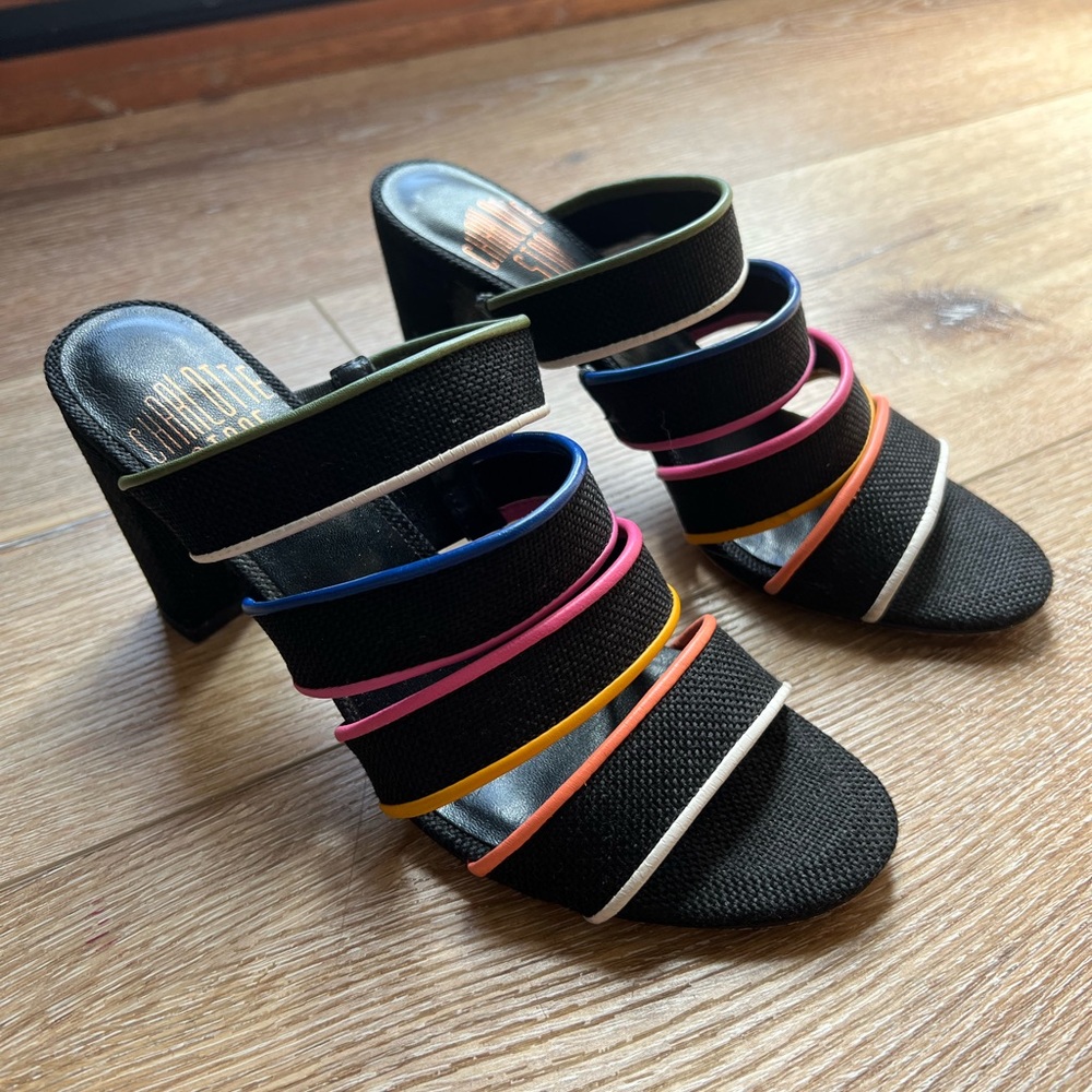 Charlotte Stone Black + multi-color size 6 heels